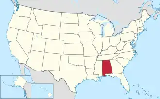 Map of the United States highlighting Alabama