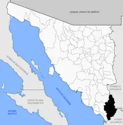 Location of the municipality in Sonora