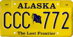 Alaskan license plate from 1981 to 1997, which featured the Alaskan state flag on it.