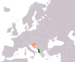 Map indicating locations of Albania and Croatia
