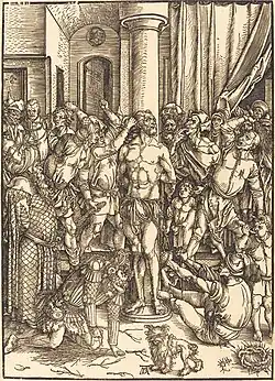 The Flagellation, from the Great Passion, c. 1497, 39&nbsp;×&nbsp;28&nbsp;cm, (printed c. 1498–1500, National Gallery of Art)