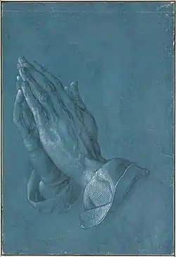 Praying Hands (c. 1508), brush, ink and gray wash on blue paper, 29.1&nbsp;×&nbsp;19.7&nbsp;cm, Albertina