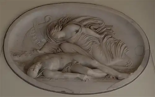 Alcyone and Ceyx marble bas relief, originally at Parlington Hall, Aberford, removed to Lotherton Hall sometime after 1905.