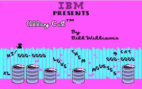 Example of typical 320&nbsp;×&nbsp;200 CGA graphics on "Alley Cat", an early IBM PC self-booting game