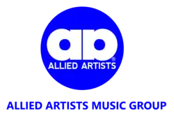 Classic Allied Artists "Mirrored A's" logo stylized in round solid blue with the words "Allied Artists" below the mirrored A's. Below, there is the full music group division name.