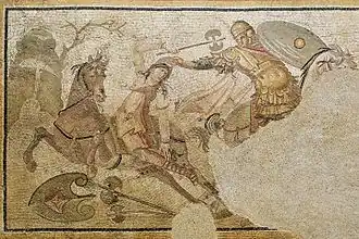 Mosaic of Amazon warrior engaged in combat with a hippeus, 4th century&nbsp;AD, Louvre