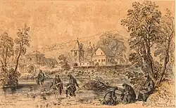 Dintr-un Lemn Monastery, drawing by Amedeo Preziosi from 1869