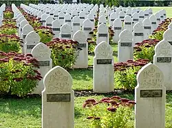 Muslim section of the national cemetery of Saint-Acheul. In the foreground grave of a soldier from the 45th Regiment of Senegalese Tirailleurs who fell at the Battle of the Somme.