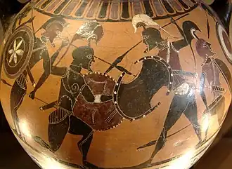 black-figure vase painting of a battle scene