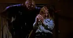 Jason and Ginny during the nightmare sequence in Friday the 13th Part 2 (1981). This sequence was challenging to film for Ginny's actress, Amy Steel