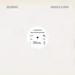 A graphic of a plain white paper sleeve over a record with the artist name and album title written in script