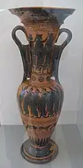 Attic black-figure loutrophoros-amphora with a prothesis scene, 510–500 BC