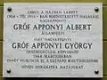 Memorial plaque on the former house of Albert Apponyi and his son György in Castle Quarter of Budapest, Hungary