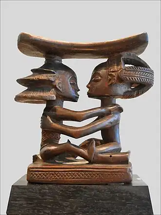 Headrest; by artists of the Luba people; 19th century; wood; height: 18.5&nbsp;cm; Musée du quai Branly (Paris)[109]