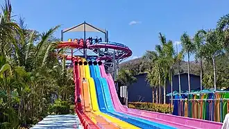 A long water slide inside Aqua Planet