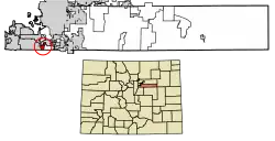Location of the Inverness CDP in Arapahoe County, Colorado.
