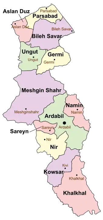 Counties of Ardabil Province