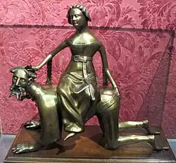 Phyllis riding and slapping Aristotle, Aquamanile, Maasland, c. 1400, brass
