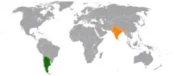 Map indicating locations of Argentina and India