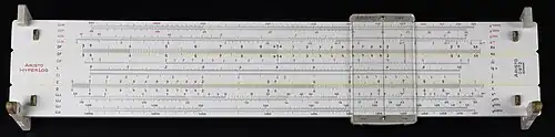 Front of slide rule with multiple scales