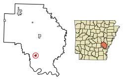 Location of Gillett in Arkansas County, Arkansas.