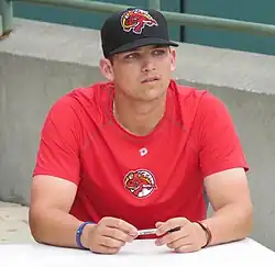 Austin Riley (seated) with the Florida Fire Frogs in 2017