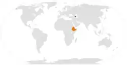 Map indicating locations of Azerbaijan and Ethiopia