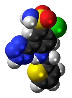 Space-filling model of the azosemide molecule