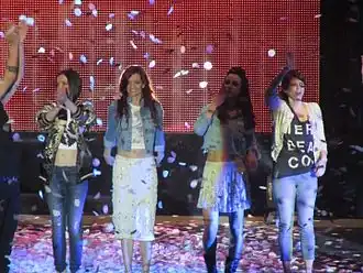 B*Witched performing in Manchester as part of The Big Reunion arena tour. From the left, Edele Lynch, Keavy Lynch, Lindsay Armaou and Sinéad O'Carroll