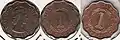 Comparison of British Honduras and Belize one-cent coins. Both types of coins share the same obverse and a very similar reverse