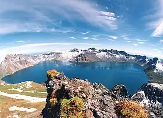 Crater lake on top of a mountain