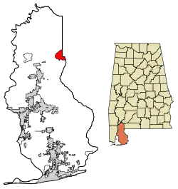 Location of Perdido in Baldwin County, Alabama.