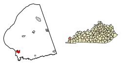Location of Wickliffe in Ballard County, Kentucky.