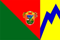 A red, green, yellow, and blue flag with the seal of the Matanza district in the center