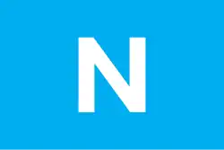 A cyan banner with a white letter N in the center