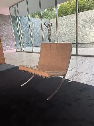 Barcelona Chair in situ at the reconstructed Barcelona Pavilion