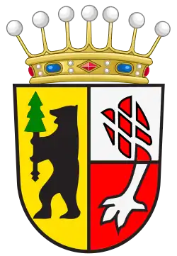 The coat of arms of the Barons of Berenberg-Gossler, combining the Berenberg and Gossler arms