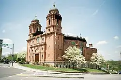 Basilica of St. Lawrence under renovations in April of 2022