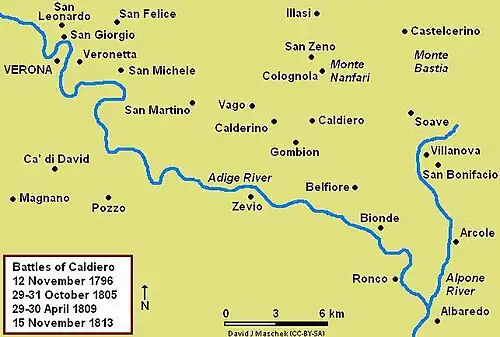 Map of the Battle of Caldiero, 29–31 October 1805