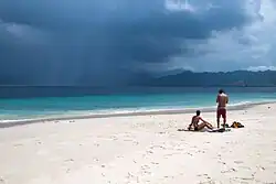 The beach at Gili Meno with Lombok in the distant background