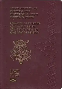 Lesser arms on a Belgian passport cover