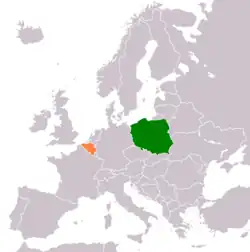 Map indicating locations of Poland and Belgium