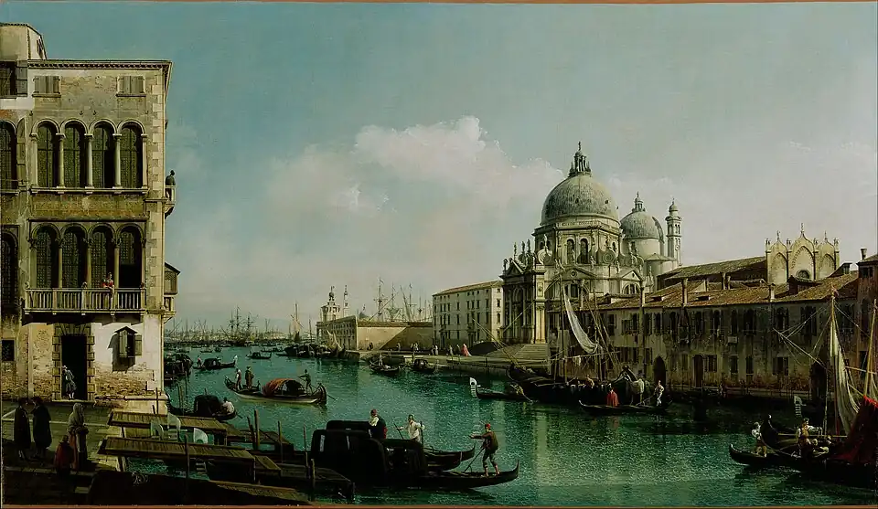 View of the Grand Canal: Santa Maria della Salute and the Dogana from Campo Santa Maria Zobenigo, by Bernardo Bellotto, c. 1743.