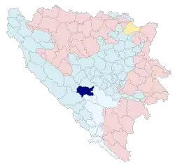Location of Prozor-Rama within Bosnia and Herzegovina.