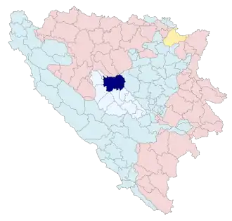 Location of Travnik Municipality within Bosnia and Herzegovina.