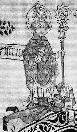 Painting of Henry walking on his murderer, at the Church of Taivassalo, about 1450.