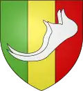 The arms of Poulaines, a French village named for the long-toed medieval shoe