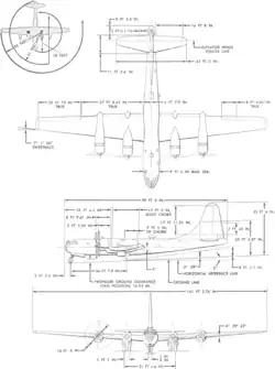 3-view line drawing of the Boeing WB-50 Superfortress