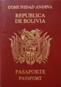 Older wine-coloured Bolivian passport type showing Andean Community of Nations added to the title.