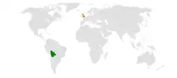 Map indicating locations of Bolivia and United Kingdom